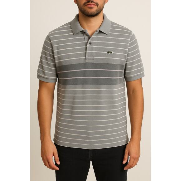 Lacoste Striped Polo Shirt XL Gray White Croc Logo - Picture 1 of 9